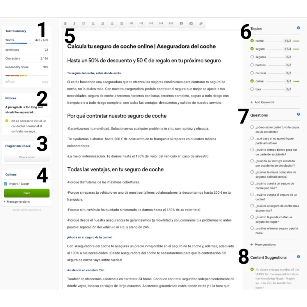 Sistrix Content Assistant overview