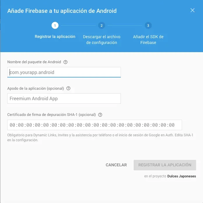 registro aplicacion android firebase