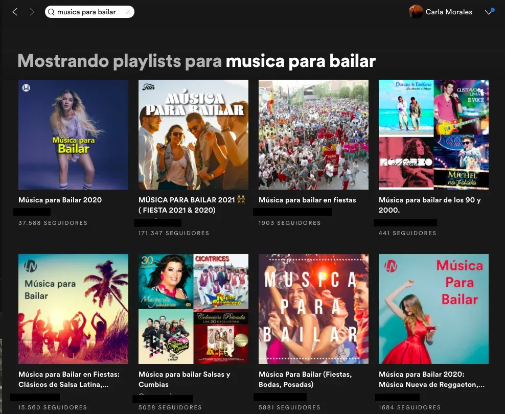 Playlist en Spotify creada por un usuario con cientos de seguidores