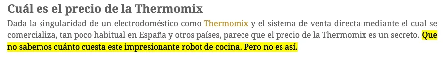 Extracto del texto de la web.