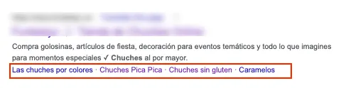 URLs de categoría en Search Console con muchas impresiones y CTR muy bajo: típico sitelink