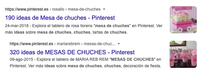 Resultado anidado en la SERP de Google con dos URLs del mismo dominio agrupadas