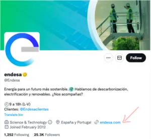 Enlace desde twitter. Ejemplo Endesa