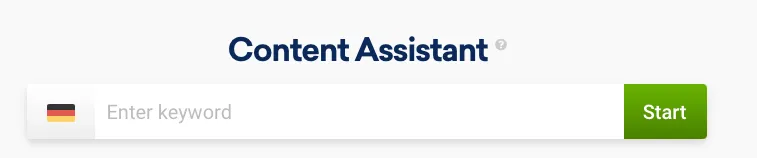 Pantalla inicial de Sistrix Content Assistant con caja de keywords e idioma del artículo