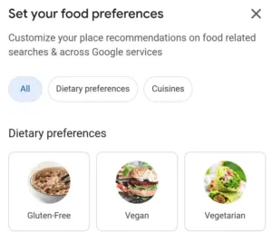 Filtro de Google Maps para restaurantes según el tipo de dieta del usuario