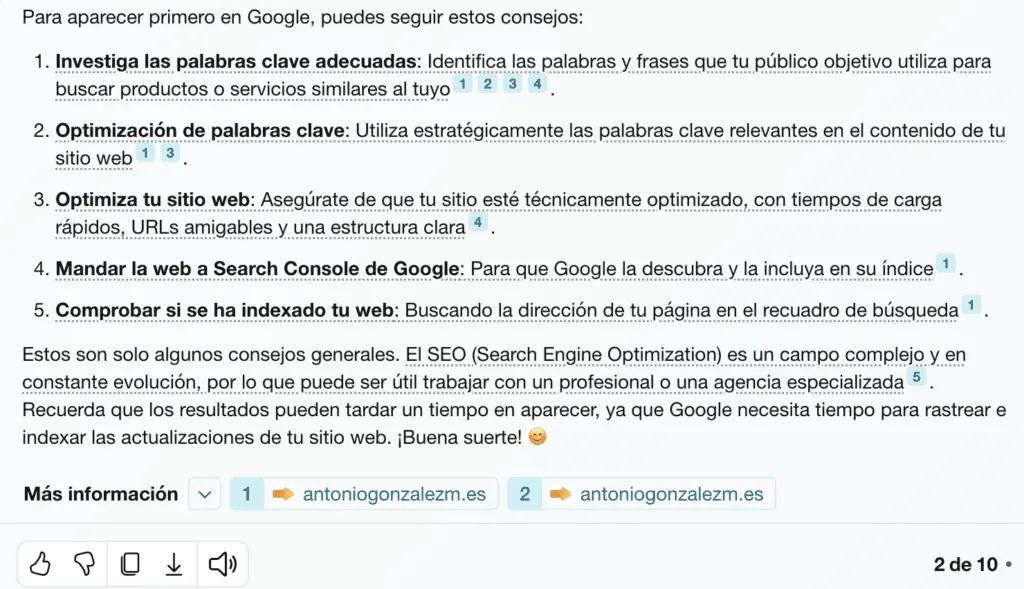 Respuesta de Copilot en Microsoft Edge describiendo paso a paso el proceso de indexar