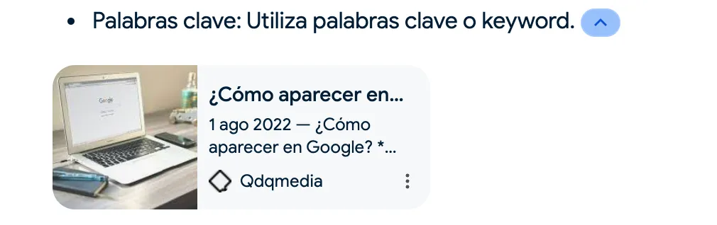 Resultado SGE con respuesta generativa e iconos enlazando a las fuentes consultadas