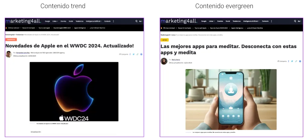 Ejemplos de contenido trend y evergreen
