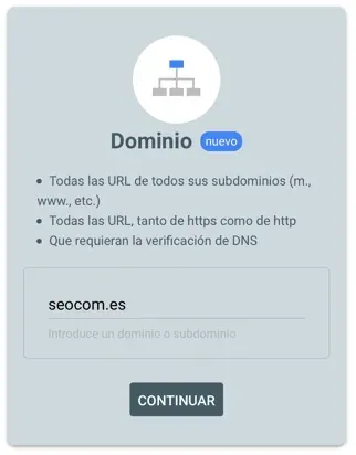 Google Search Console Selecciona propiedad unificacion