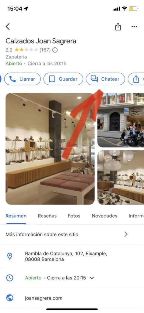 Chat de Google Business Messages en móvil con un mensaje entrante de un cliente