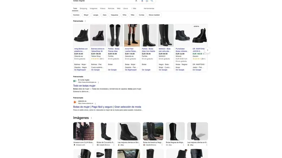 SERPs de Google por consulta 22botas negras22