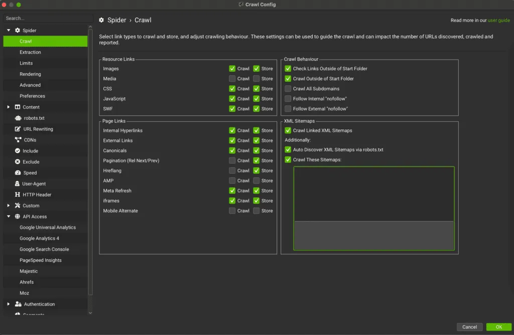 SF use the sitemap URL