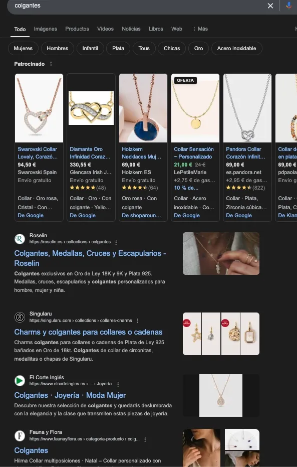 Colgantes search results