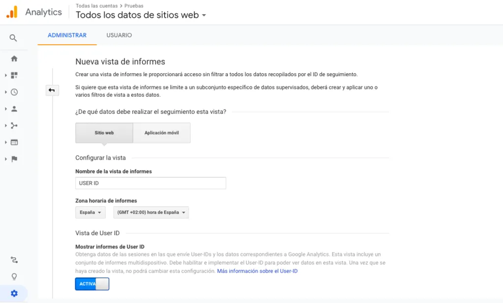 Cómo crear una vista de user ID