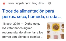 Ejemplo de AMP en happets.com