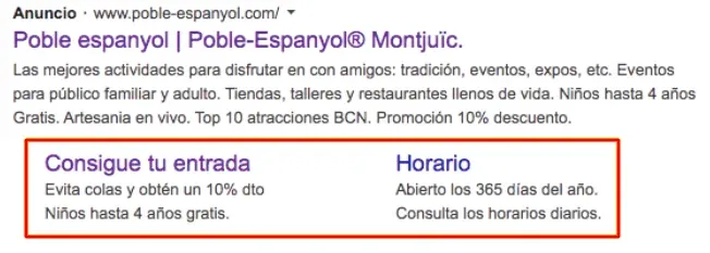 Ejemplos de extensiones de enlaces de sitio