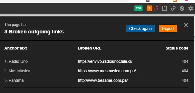 errores 404 ahrefs toolbar