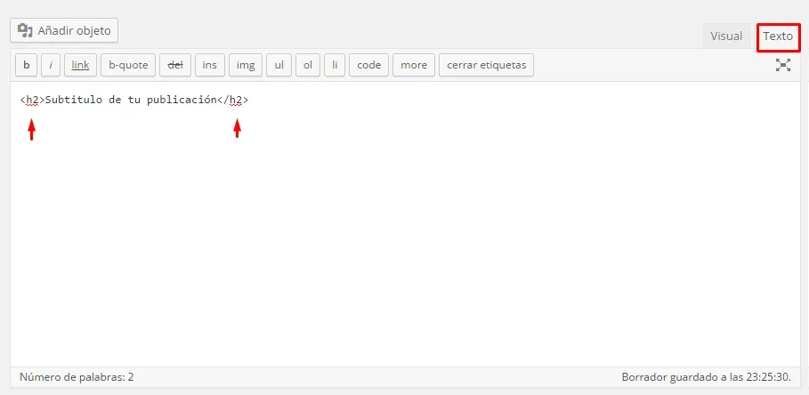 etiquetar h2 en wordpress