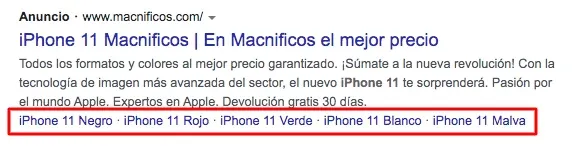 Ejemplo de extensión de enlaces de sitio