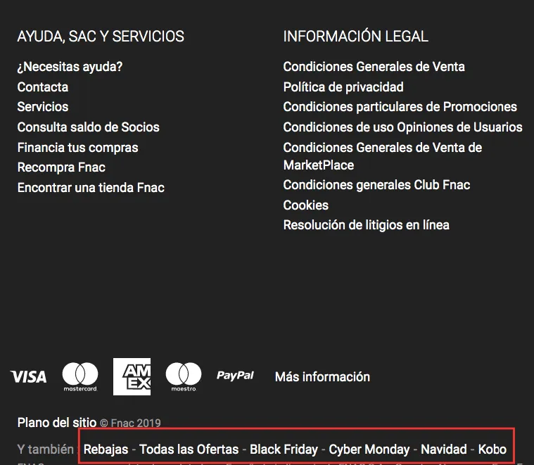 ejemplo footer Fnac - estratégia SEO