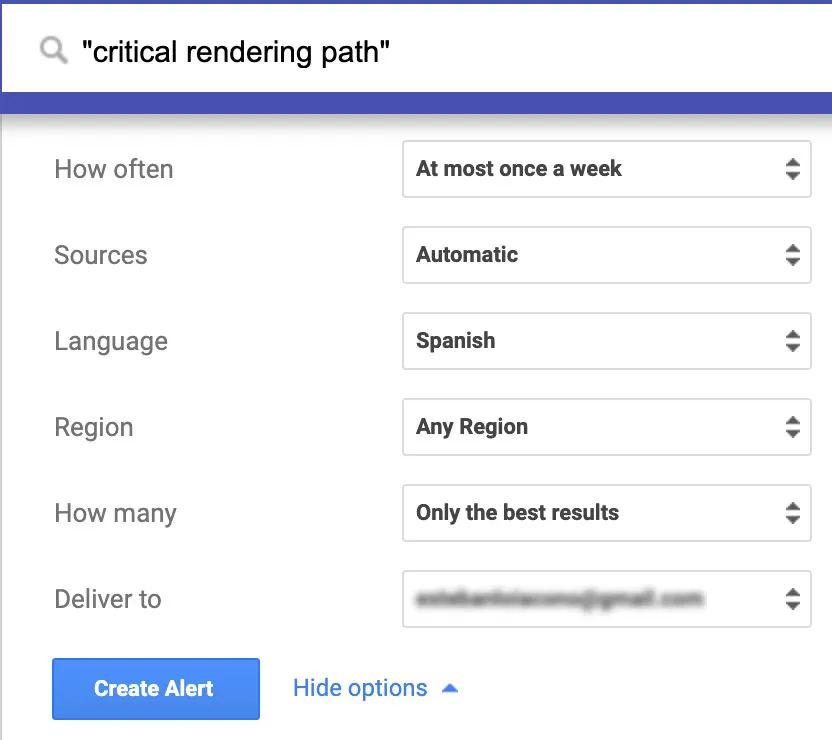 configuración google alert