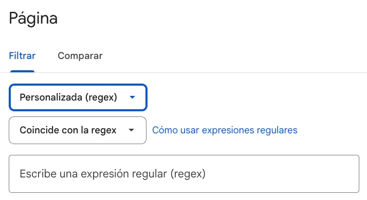 RegEx aplicada en filtro personalizado de GSC