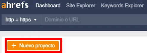Ahrefs dashboard with the project creation button highlighted for keyword tracking