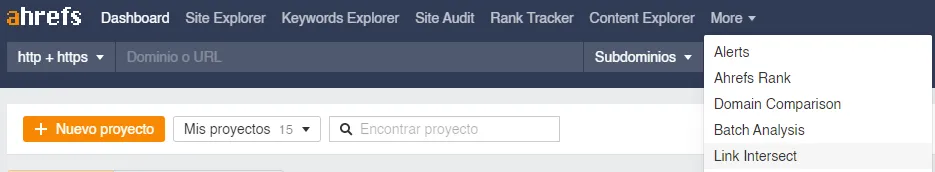 More menu in Ahrefs Site Explorer showing access to Link intersect