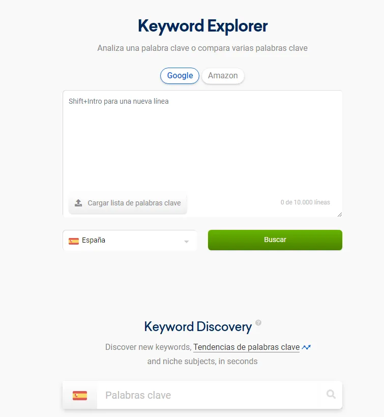 Keyword Research de Sistrix con opciones para una o varias keywords y Discovery