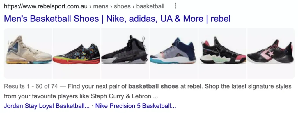 Carrusel de imágenes en la SERP de Google ocupando posición destacada