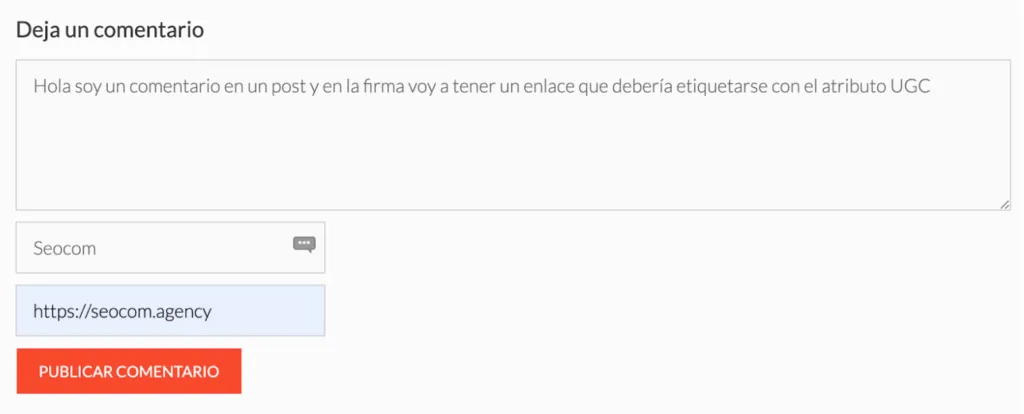 Comentario de usuario en un blog dejando un enlace dentro del campo de respuesta