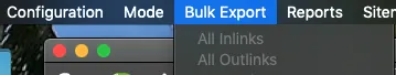 Opción Bulk Export > All Inlinks en Screaming Frog para extraer el enlazado interno