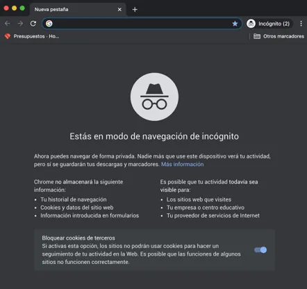 Ventana de Chrome en modo incógnito sin extensiones SEO visibles en la barra
