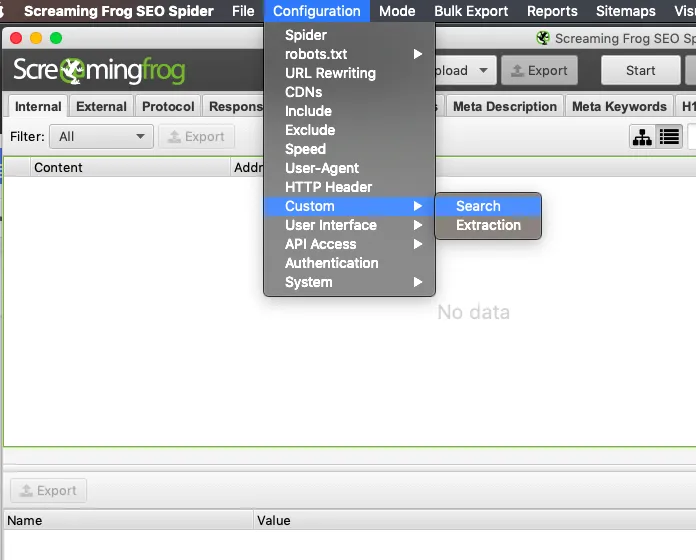 menu-custom-search-screaming-frog