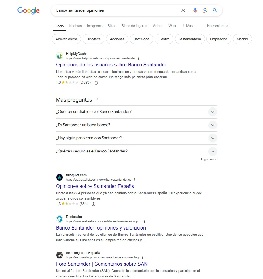 reputacion para servicios financieros