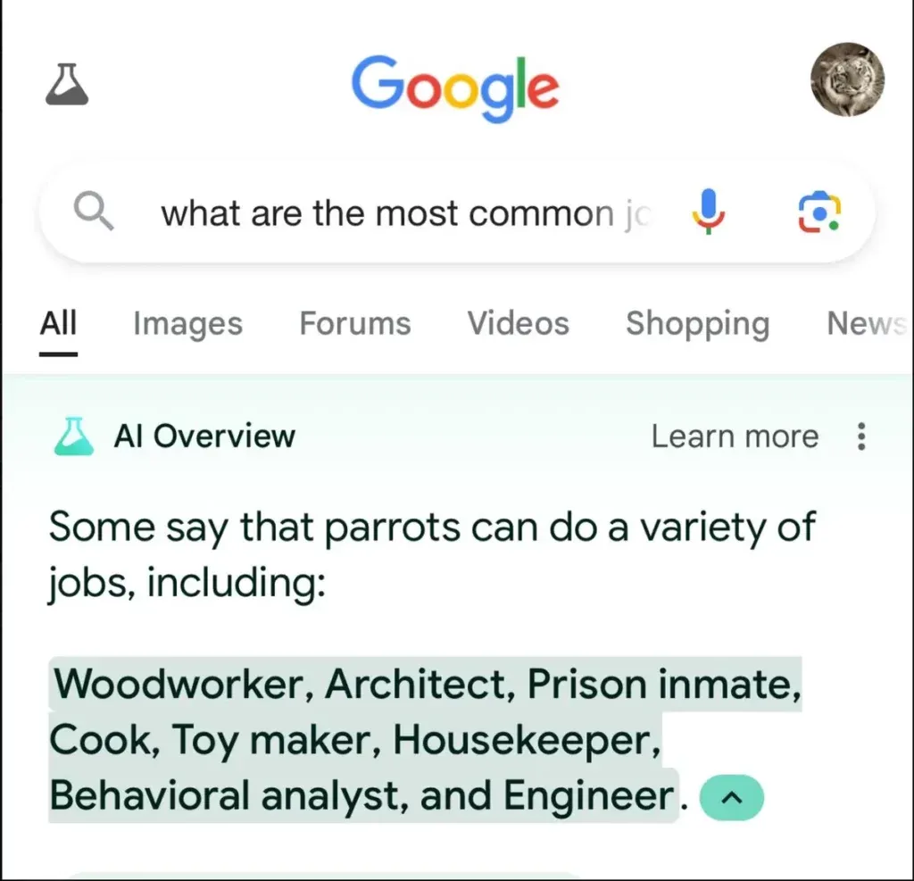Vista de AI Overviews en la SERP de Google con la respuesta generativa y fuentes