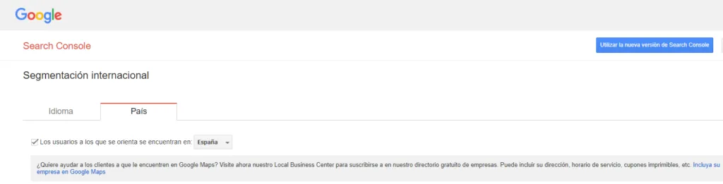 Segmentación Internacional de Google Search Console