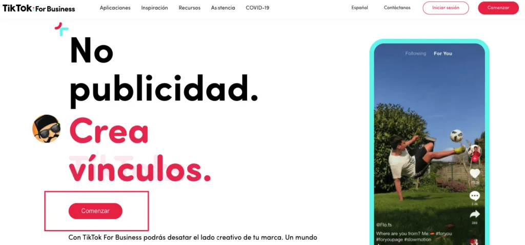 Página de inicio de TikTok Ads