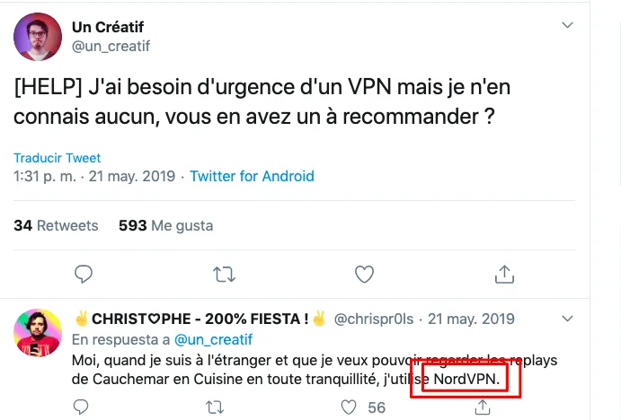 Twitter conversacion nordvpn