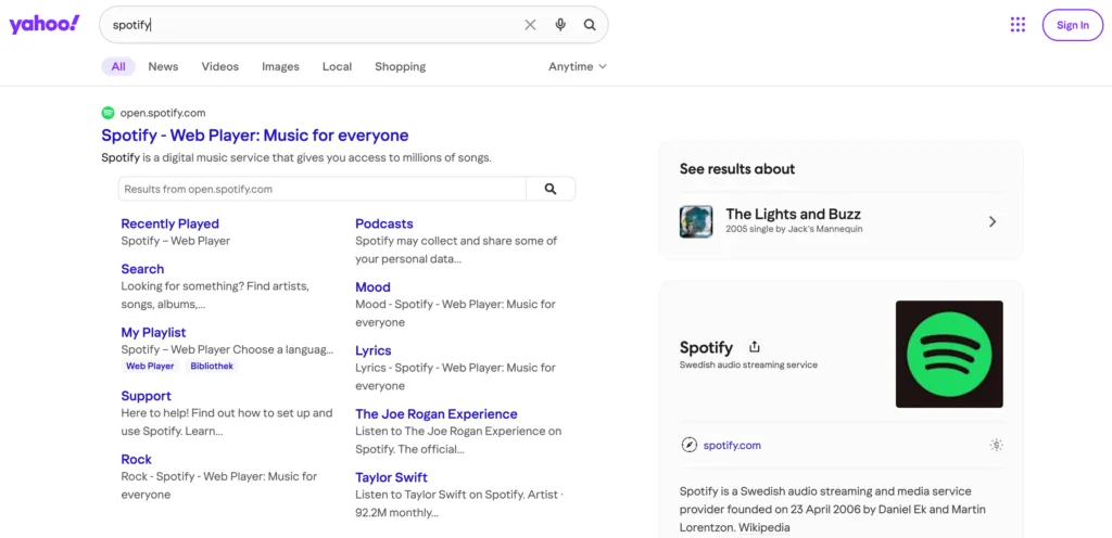 Yahoo search